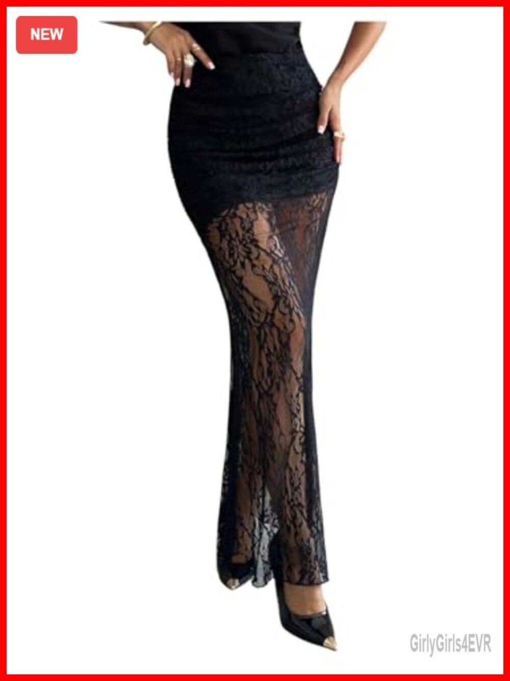 Sheer Lace Maxi Skirt See Through Bodycon Long Fishtail High Rise